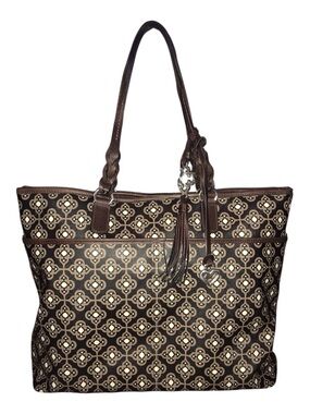 Brighton Brown and Cream Patterned Tote with Tassel Charm